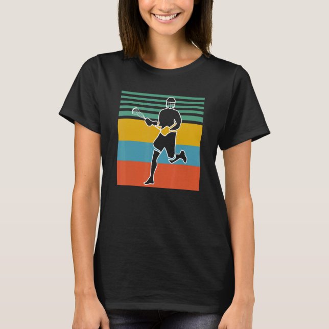 Lacrosse Retro Sunset Lacrosse Player T-Shirt (Front)