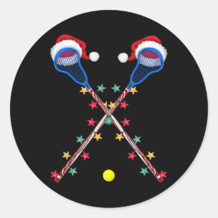 Lacrosse Santa Hat Christmas Lights Funny Sport Lo Classic Round Sticker