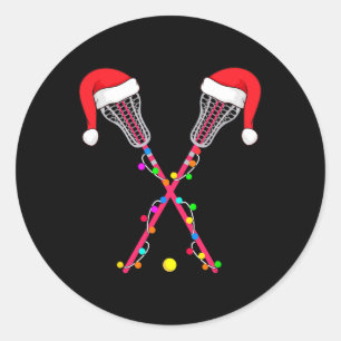 Lacrosse Santa Hat Christmas Lights Funny Sport Xm Classic Round Sticker