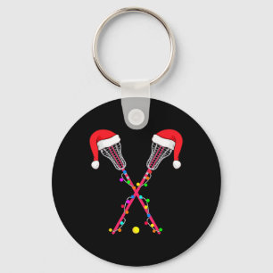 Lacrosse Santa Hat Christmas Lights Funny Sport Xm Keychain