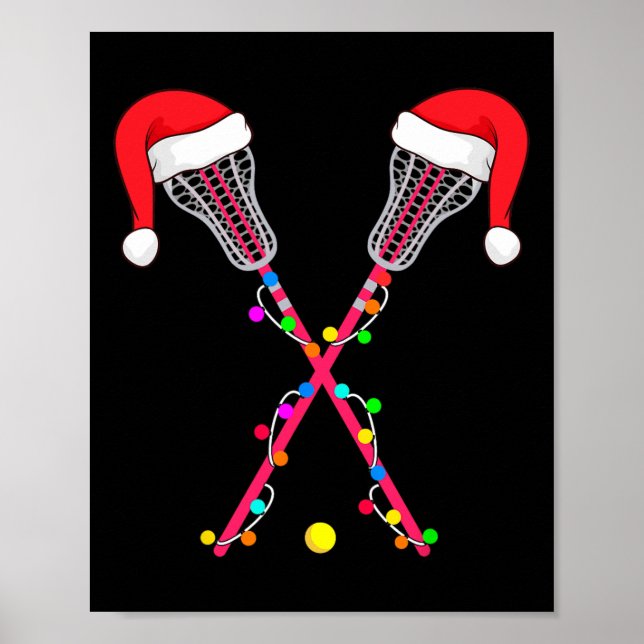 Lacrosse Santa Hat Christmas Lights Funny Sport Xm Poster (Front)