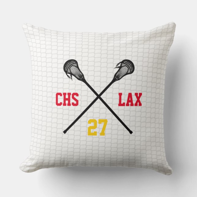 Lacrosse SCHOOL INITIALS Colours PLAYER NUMBER Net Throw Pillow (Front)
