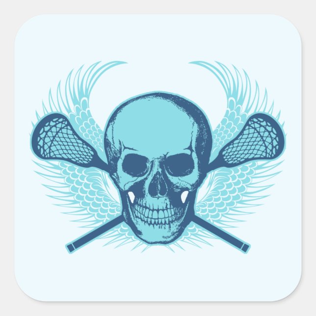 Lacrosse Skull - Blue Square Sticker (Front)