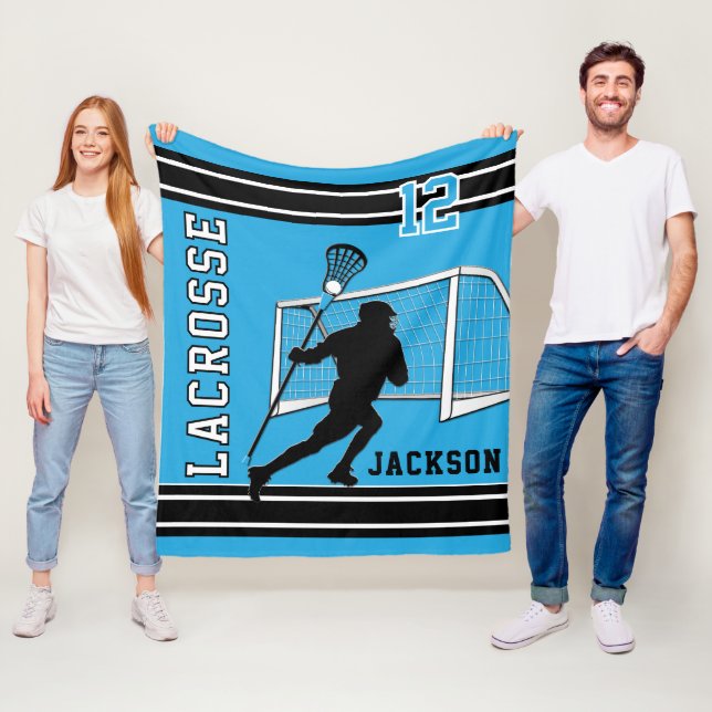 Lacrosse Sport - Baby Blue, White, Black Fleece Blanket (In Situ)