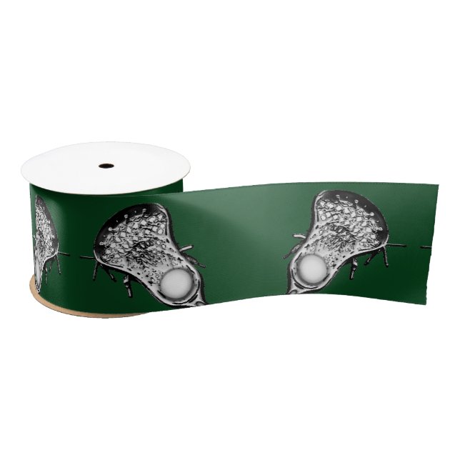 Lacrosse Sports Green Satin Ribbon (Spool)