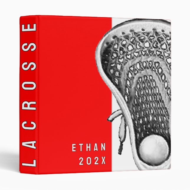 Lacrosse Sports Red 3 Ring Binder (Front/Spine)