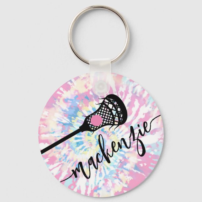 Lacrosse Stick Girly Tie Dye  Keychain (Front)