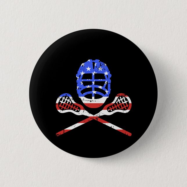Lacrosse sticks and helmet with US american flag 2 Inch Round Button (Front)