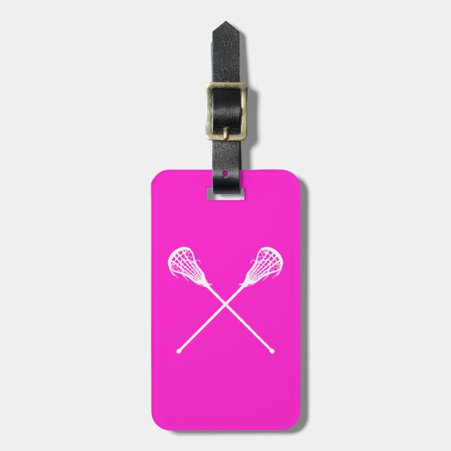 Lacrosse Sticks Luggage Tag Pink (Front Vertical)