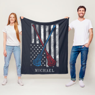 Lacrosse Sticks Patriot Flag Personalized Fleece Blanket