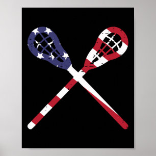 Lacrosse Sticks Us Flag Vintage Patriotic Lax Men  Poster
