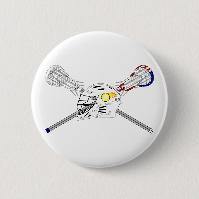 Lacrosse sticks with helmet 2 inch round button (Front)