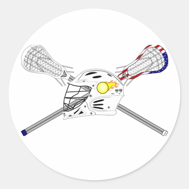 Lacrosse sticks with helmet classic round sticker (Front)