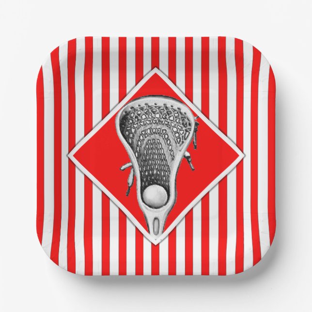 Lacrosse Team Red Party Paper Plate (Front)