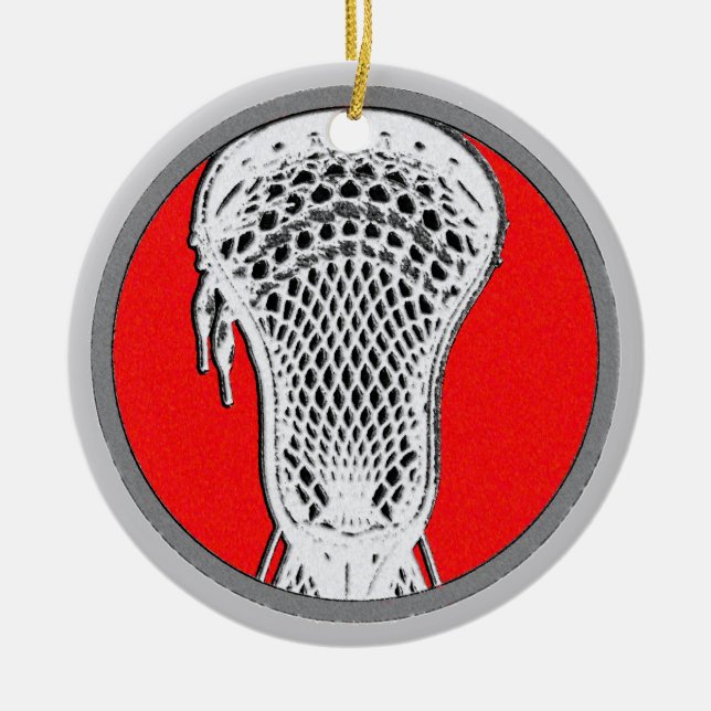 Lacrosse Team Red Personalized Ceramic Ornament (Front)
