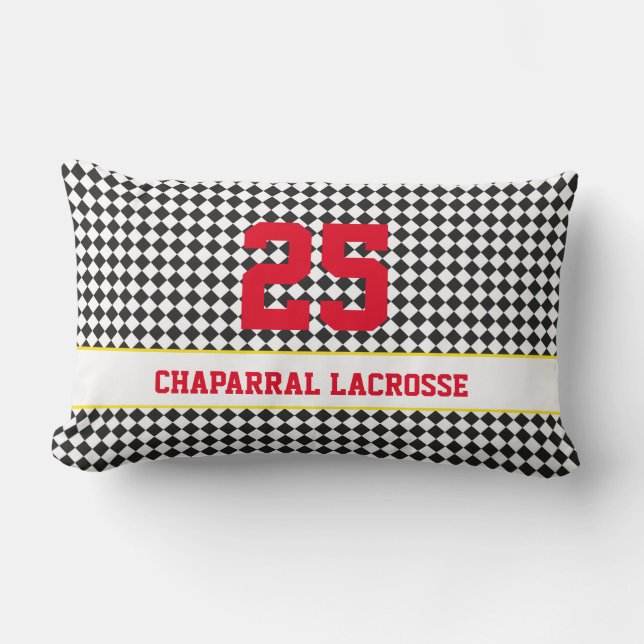 Lacrosse Team Sports Player NUMBER Chequerboard Lumbar Pillow (Front)