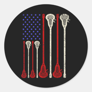 Lacrosse Usa American Flag Lax Sticks Classic Round Sticker