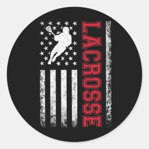 Lacrosse Usa Flag Lax Shirt Men Women Boys Girls Classic Round Sticker