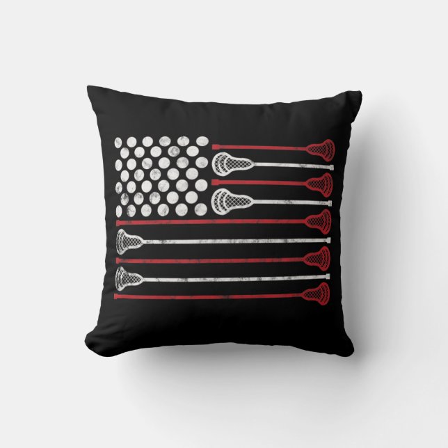 Lacrosse USA Flag Lax  Throw Pillow (Front)