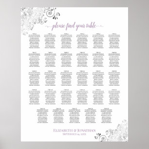 Lacy 29 Table Wedding Seating Chart Lavender White