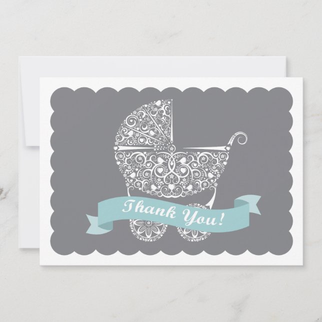 Lacy Baby Carriage Thank You Note Card (Front)
