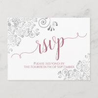 Lacy Calligraphy Dusty Rose White Wedding RSVP