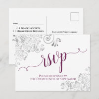 Lacy Calligraphy Magenta & White Wedding RSVP