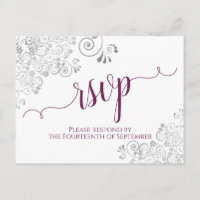 Lacy Calligraphy Magenta & White Wedding RSVP