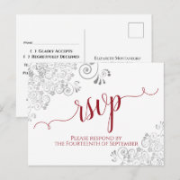 Lacy Calligraphy Red & White Wedding RSVP