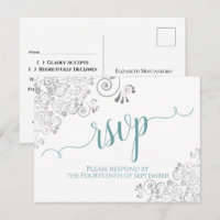 Lacy Calligraphy Teal & White Wedding RSVP
