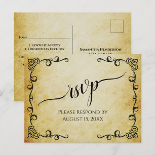 Lacy Calligraphy Vintage Parchment Wedding RSVP Postcard