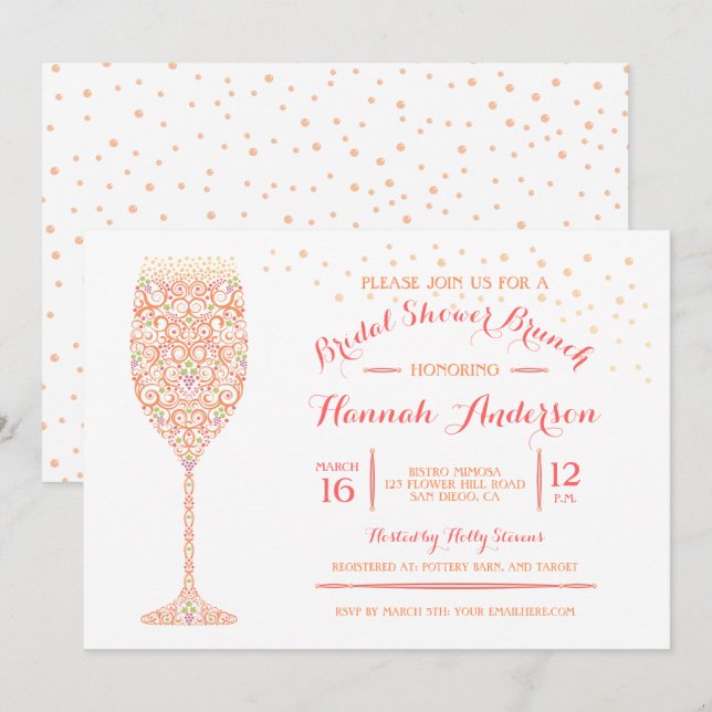 Lacy Champagne Fête des mariées Brunch Invitation (Devant / Derrière)