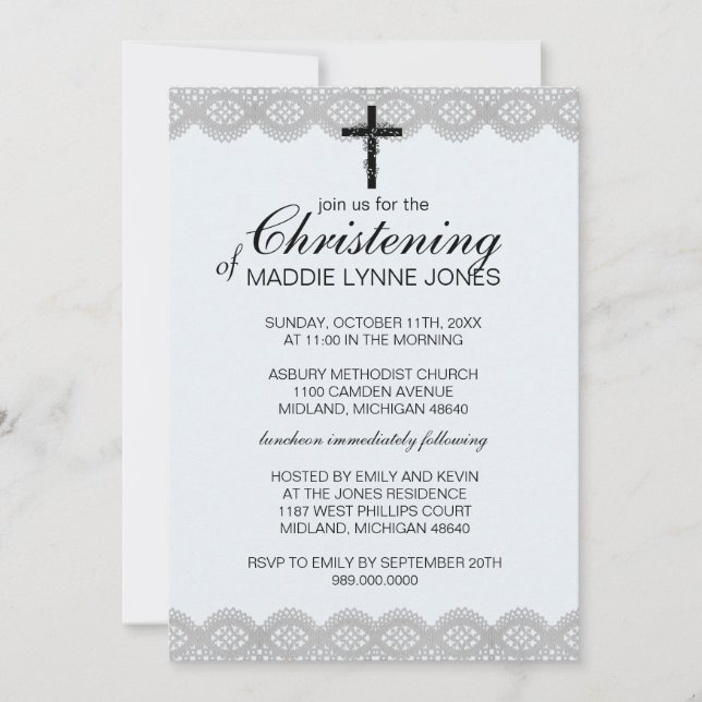 Lacy Christening, Baptême ou Dedication Invitation (Devant)