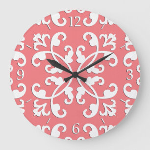 Lacy cutwork - white over azalea pink large clock