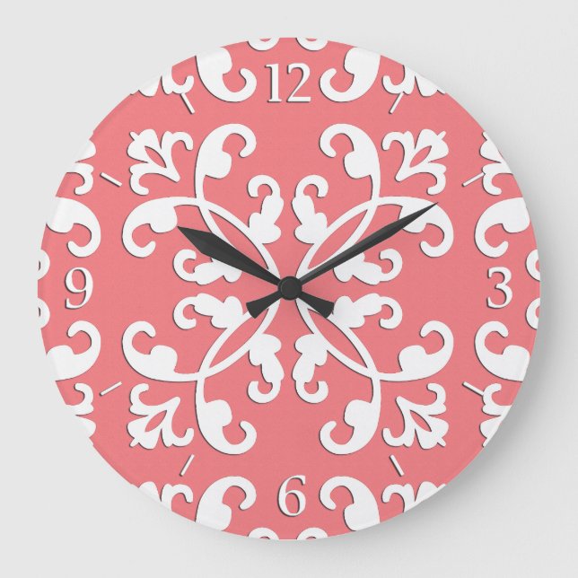 Lacy cutwork - white over azalea pink large clock (Front)