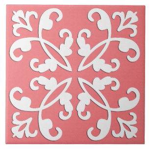 Lacy cutwork - white over azalea pink tile