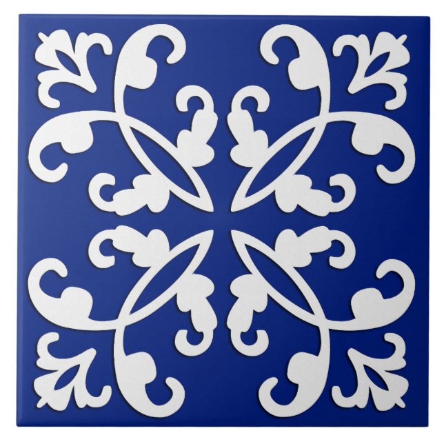 Lacy cutwork - white over lapis blue tile (Front)