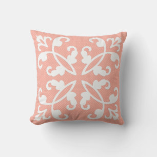 Lacy cutwork - white over peach swiss dots throw pillow