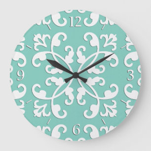 Lacy cutwork - white over seafoam green large clock