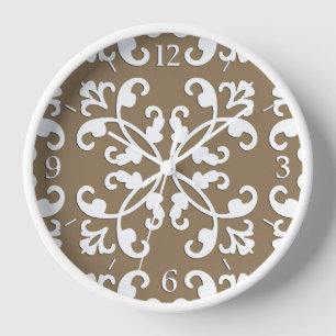 Lacy cutwork - white over taupe tan clock