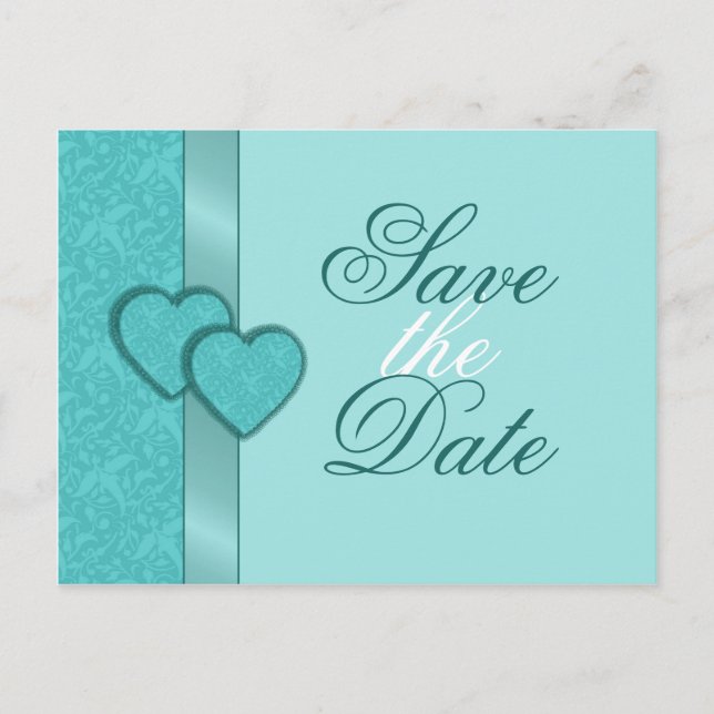 Lacy Damask Hearts Save the Date Postcard (Front)
