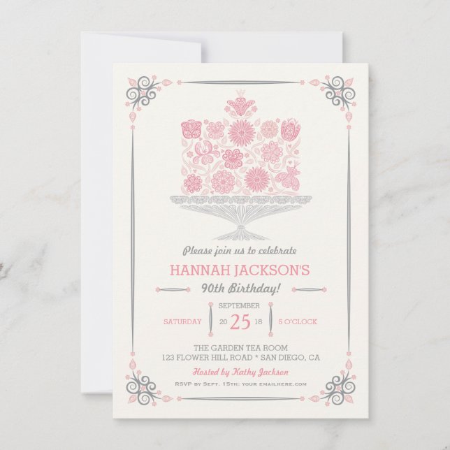 Lacy Flower Invitation de gâteau d'anniversaire II (Devant)