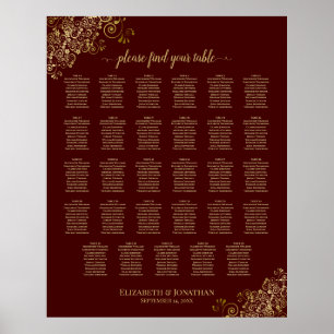 Lacy Gold 29 Table Wedding Seating Chart Auburn