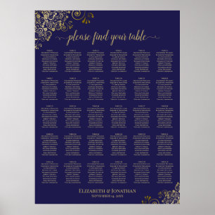 Lacy Gold 30 Table Wedding Seating Chart Navy Blue