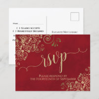 Lacy Gold Calligraphy Elegant Red Wedding RSVP