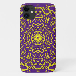 Lacy Gold Color Circular Design on Royal Purple iPhone 11 Case