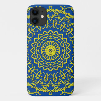 Lacy Gold Colour Circular Design on Dark Blue iPhone 11 Case