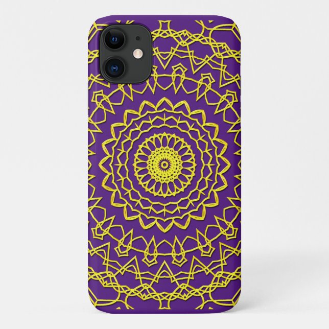 Lacy Gold Colour Circular Design on Royal Purple Case-Mate iPhone Case (Back)