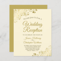 Lacy Gold & Cream Budget Wedding Reception Invite