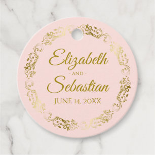 Lacy Gold Frills Border Elegant Blush Pink Wedding Favour Tags